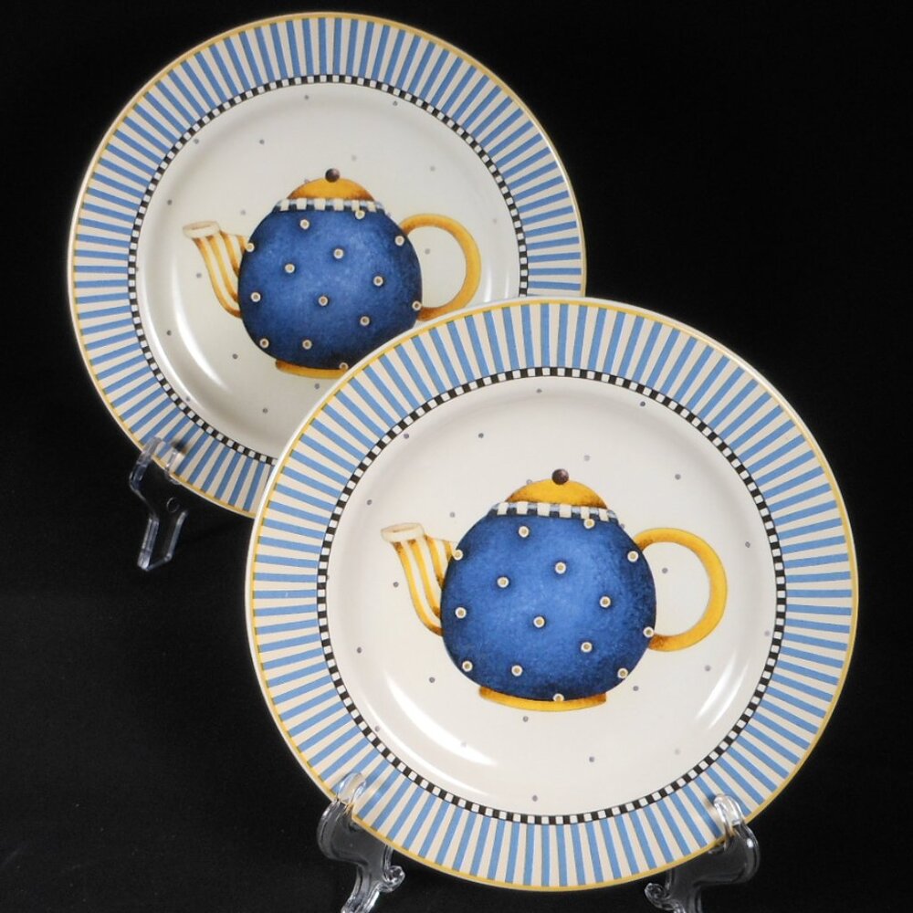2 colorful salad plates. Sakura TEAPOTS 1998 Debbie MUMM stoneware